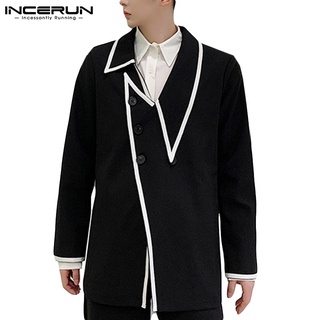 incerun hombres moda estilo irregular contraste color manga larga suelta chaqueta larga (1)