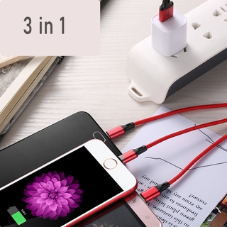 3 en 1 USB Cable de carga rápida Nylon tejido Mini portátil Simple para iPhone 7 8 X XS 11 Huawei P20 P30 Mate 30 pro (2)