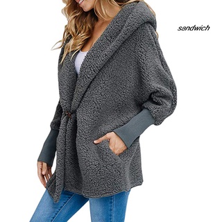 Wt invierno esponjoso manga larga Color sólido abrigo con capucha de gran tamaño caliente mujeres Outwear (8)