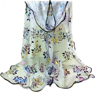 moda colorida flor mujer chifón largo pañuelo de encaje bordado envoltura de xaile