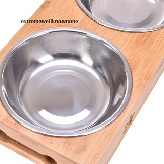 enco - cuencos dobles de acero inoxidable para mascotas, gato, perro, bambú, cuenco de agua, cuenco de arroz (4)