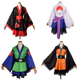 7 estilos Anime NARUTO Lolita vestido de las mujeres NARUTO Cosplay disfraz Akatsuki Kimono dama vestido Uchiha Sasuke Lolita ropa traje