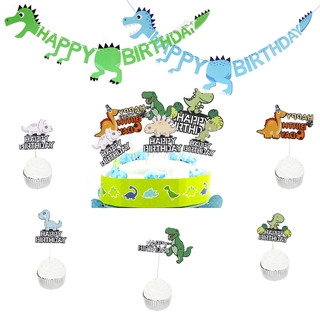 Lindo dinosaurio tema bandera de dibujos animados pastel Topper palillo de dientes insertar tarjeta decoración de pastel para fiesta de cumpleaños