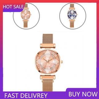 Bm reloj de cuarzo con hebilla magnética de lujo para mujer diseño rombo redondo con correa de malla
