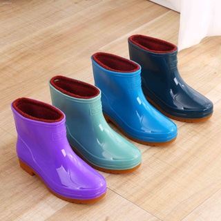 ✉✗✈Zapatos de agua de gelatina botas de lluvia botas de lluvia de moda cálida para mujer zapatos de goma de terciopelo para adultos y zapatos de goma de tubo corto botas de agua antideslizantes de cocina de invierno (5)