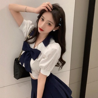 Traje Falda Mujer Verano Nuevo Estudiante Japonés Corto Versátil Top Cintura Alta Plisada De Dos Piezas Conjunto
