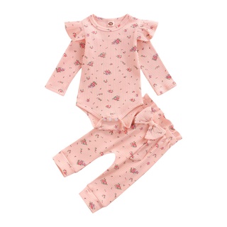 ✫Ou❀Conjunto de ropa de dos piezas para bebés, estampado Floral, estampado Floral, y pantalones elásticos, azul/rosa