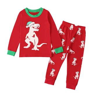 [xhsa]-niño niños bebé niños navidad de dibujos animados dinosaurio tops pantalones pijamas ropa de dormir