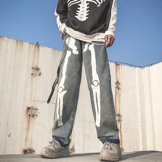Los Hombres Esqueleto De Gran Tamaño Negro Jeans Pantalones 2021 Denim Mens Streetwear Hip Hop Harén De Alta Wasit Monos (2)
