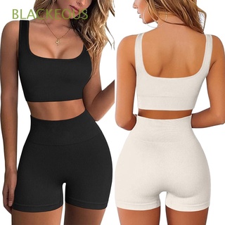 BLACKEOUS 2 Piece Running Workout Sets for Women Ribbed Yoga Sets Seamless Workout Sets Running Shorts Crop Tank Fashion Gym High Waist Sport Bra/Multicolor
