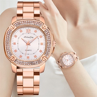 Reloj de pulsera con banda de acero inoxidable de lujo Jam Tangan Wanita Perempuan
