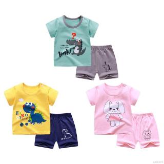 Verano bebé niños niñas manga corta impresión de dibujos animados de algodón camiseta Tops+pantalones cortos Casual trajes conjuntos
