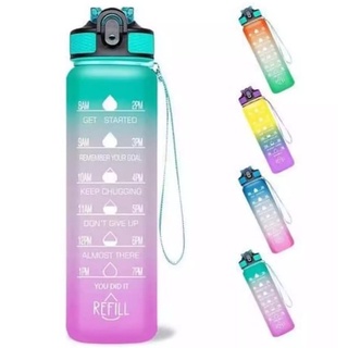 Botella de 1 litro arco iris con pajitas/motivación botellas de beber 1 litro/botellas de beber arco iris/botellas virales (1)