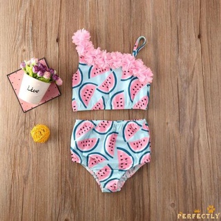 PFT-Traje de baño de flores para niñas y bebés para niños pequeños, traje de baño de un hombro, conjunto de bikini, traje de baño, ropa de playa