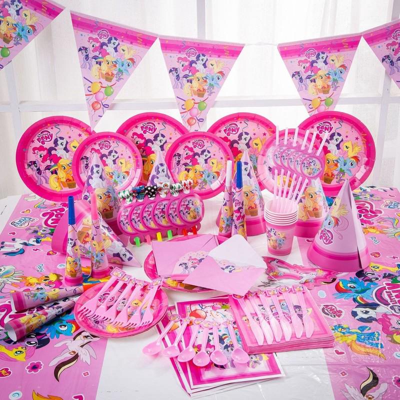 142pcs kids my little pony suministros de fiesta de cumpleaños favor vajilla decoración