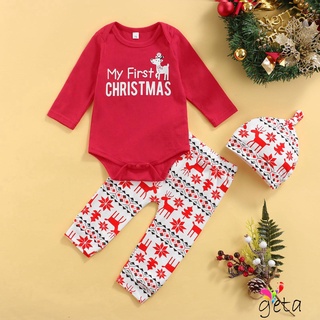 Ljw-conjunto de trajes de navidad para bebé, estampado de letras, manga larga, pijama de cuello redondo, pantalones y gorra anudada
