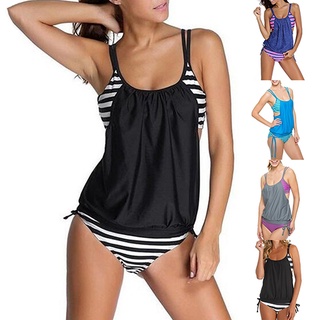 yemianbuj Women Summer Sexy Fashion Striped Beach Two-Piece Swimsuit Tankini Bathing Suit