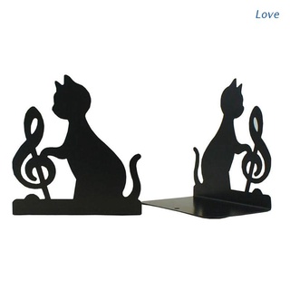 Love Cat Bookends Book Holder Black Animal Metal Art Bookend Vintage Table Desktop Decoration 1 Pairs, (Black)