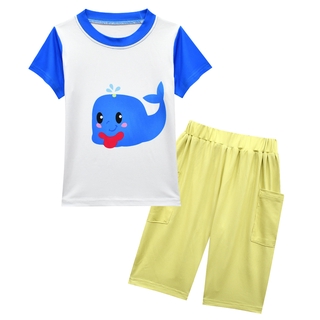Nueva moda Coco melón cosplay disfraz de niños suelto casual de tres piezas traje de bebé de manga corta pantalones de cinco puntos y máscara buena (4)