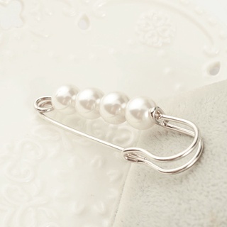 Women Men's Breastpin Cute Silver Faux Pearls Pin Brooch Large Safety Pin