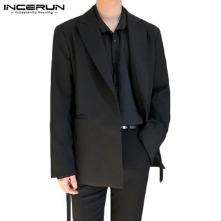 incerun hombres moda manga larga negro con cinturón suelto casual blazer