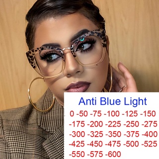 0 a -6.0 leopardo gran marco anti-azul luz miopía gafas de las mujeres cateye transparente gafas graduadas cortas