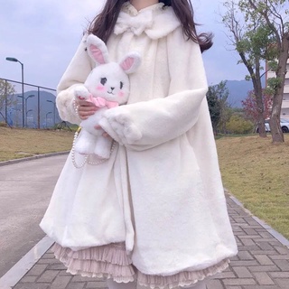 Japonés Lolita Abrigo Mujeres Invierno Kawaii Imitación Conejo Peludo Lindo Falso De Piel