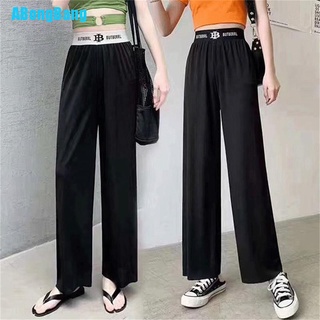 Abongbang verano nueva pierna ancha pantalones delgados cintura alta suelta elástica Casual pantalones (2)