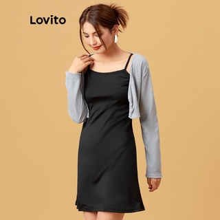 Lovito Casual Slip Dress Basic Set SSP3254 (negro) (4)