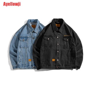 Ayellowji Harajuku Jeans chamarra de los hombres Streetwear ropa de abrigo abrigo coreano Denim Bomber chamarra