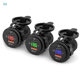 lin IP66 Water Proof 12V DC Power Delivery QC3.0 Dual Type-c 5V 3A USB Motorcycle Cigarette Lighter Socket Charger Connector