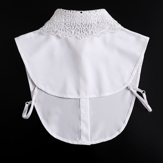 Han mujeres decorativo blanco falso cuello de encaje hojas bordado media camisa desmontable botón abajo Dickey blusa para cuello camisa accesorio (5)