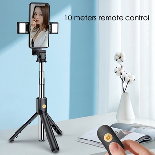 selfie stick trípode con luz led inalámbrico control remoto trípode extensible portátil selfie stick (doble luz de relleno) (3)