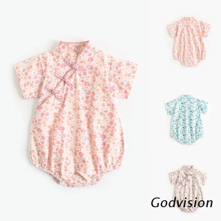 Bb estilo bebé de manga corta mameluco de impresión de flores body de verano de algodón Cheongsam mono bolsa de pedos ropa para 0-36 meses recién nacidos niño