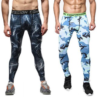 Hombres compresión camuflaje Fitness pantalones largos entrenamiento medias pantalones deportivos