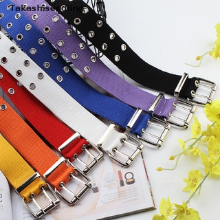 Takashiseedling/ mujeres tachonado agujero ojal 2 filas Pin hebilla de lona Nylon cinturón cintura 105 cm productos populares (3)