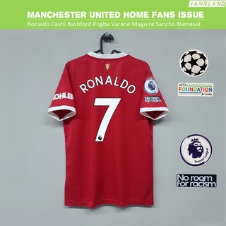 [fans Issue]21/22 Manchester United Home Jersey hombre utd CR7 manga corta y larga Set Ronaldo camisa EPL&UCL parche Nameset