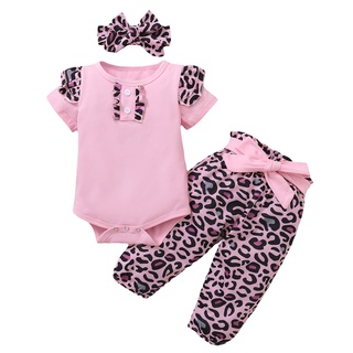 [xhsa]-recién nacido bebé niñas verano volantes mameluco+leopard arco pantalones conjunto