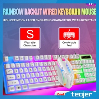 t6 usb con cable teclado ratón conjunto arco iris led retroiluminación teclado gaming ratón para ordenador portátil pc