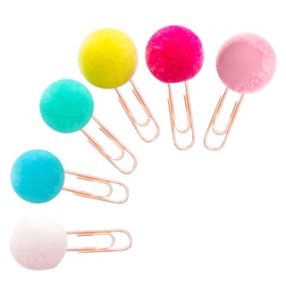 NE 6 Pcs/Bag Colorful Plush Ball Paper Clips Bookmarkers Planner Journal Page Home School Office Supply (1)