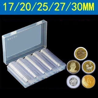 Caja de almacenamiento de monedas de 100 unidades, 17/20/25/27/30/mm, sujetador, plástico transparente, caja redonda (5)