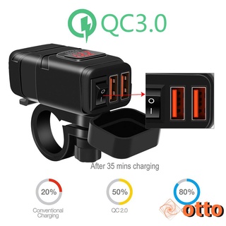 Otto adaptador USB de doble QC para motocicleta SAE a USB con interruptor voltímetro