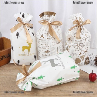 [jfn] 10 bolsas de regalo de caramelos de navidad, diseño de navidad, santa, bolsas de galletas de año nuevo, diseño de flores nuevas