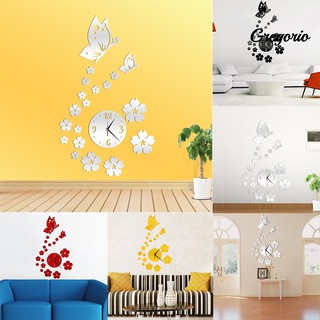 [Gregorio]DIY Home Room decoración moderna 3D mariposa flor reloj de pared espejo superficie pegatinasofa