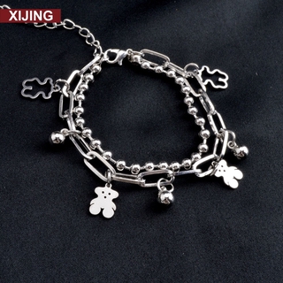 [xijing yjewelry]pulseras de oso con cuentas huecas dobles colgante corea nueva moda accesorio