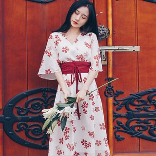 Hanfu Slim cintura vendaje Super hada Floral blanco flores vestido