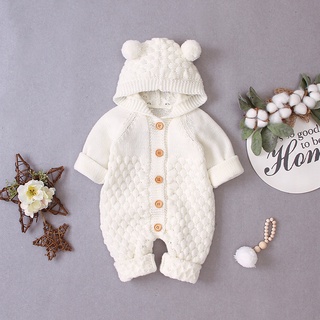 (ASH)Newborn Infant Baby Girl Boy Winter Warm Coat Knit Outwear Hooded Jumpsuit