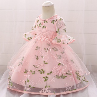 2021 media manga bebé niña vestido de fiesta de cumpleaños encaje princesa bautismo vestido para noche boda floral 0-24 meses