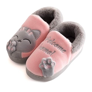 ifashion1 mujeres de algodón suave zapatillas de invierno caliente moda lindo gato interior zapatos de felpa