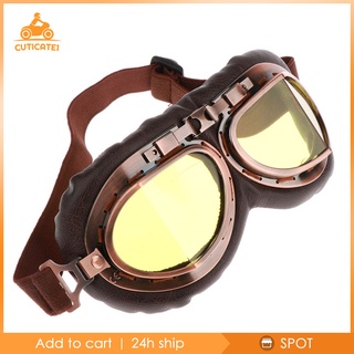 [cuticate1] retro vintage cobre motocicletagoggle yellowlens casco piloto gafas de montar (1)